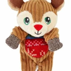 Petco Holiday Tails Deer Soft Plush Squeaky Flattie Dog Toy, 6-in