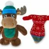 Petco Holiday Tails Moose And Tie Soft Plush Squeaky Dog Toys, 4-in, 2-pk
