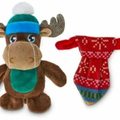 Petco Holiday Tails Moose And Tie Soft Plush Squeaky Dog Toys, 4-in, 2-pk