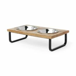 Petco Elevated Wood Double Diner With Stainless Steel Bowls, 1.25-cup