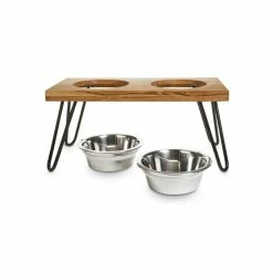 Petco Elevated Wood Double Diner With Stainless Steel Bowls, 4.6-cup