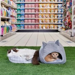 Petco Fellow Feline Hooded Igloo Cat Bed, Washable, 15.5-in X 15.5-in, Grey -PETCO Discount Store petco faux fur cat bed in grey 20 l x 18 w d7ab8457 b154 40c6 a60d 767caed77550