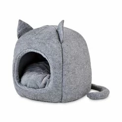 Petco Fellow Feline Hooded Igloo Cat Bed, Washable, 15.5-in X 15.5-in, Grey