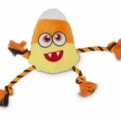 Petco Halloween Squeak Plush Rope Candy Corn Dog Toy, 9-in