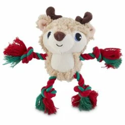 Petco Holiday Deer Rope Limbs Soft Plush Squeaky Dog Toy, 6-in