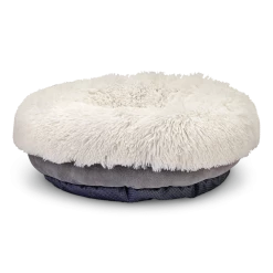 Petco EveryYay Snooze Fest Calming Faux Fur Dog Bed, 18-in X 18-in, Grey/Cream