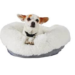 Petco EveryYay Snooze Fest Calming Faux Fur Dog Bed, 18-in X 18-in, Grey/Cream -PETCO Discount Store petco lavender scented calming dog bed x small ca695020 4d13 4fcd 8013 fb0291cfcf5c