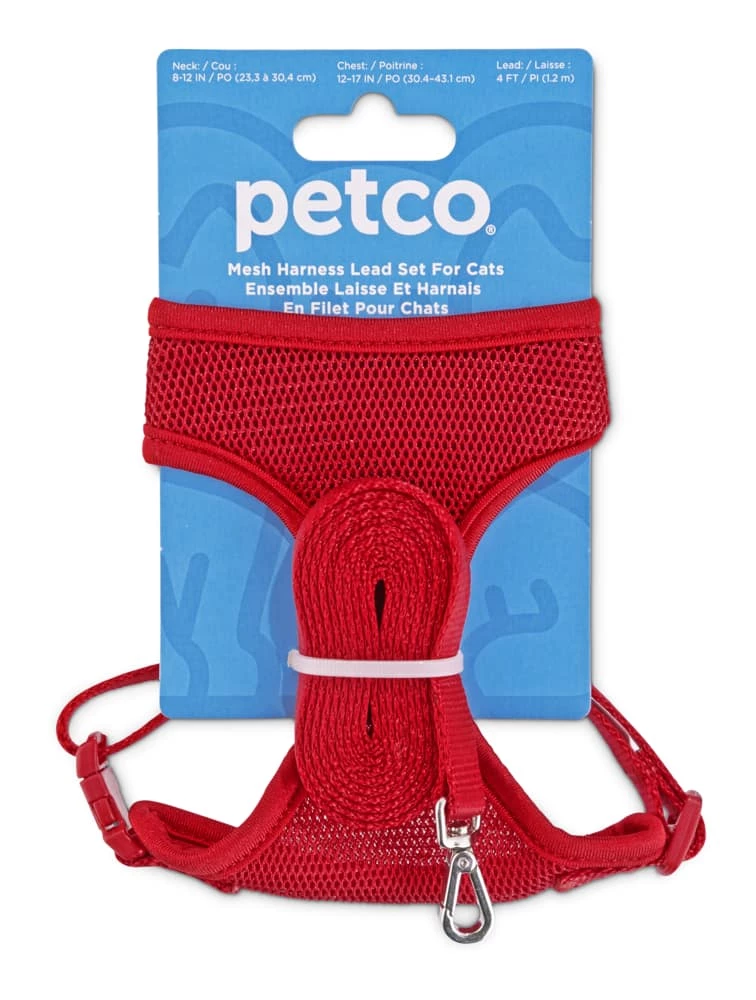 Petco Mesh Cat Harness And Leash Set, Adjustable For Cat Walking, 4-ft, Red 4 Petco Mesh Cat Harness And Leash Set, Adjustable For Cat Walking, 4-ft, Red - Image 2