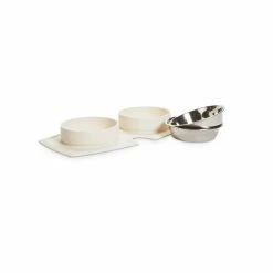 Petco Silicone Double Diner With Stainless Steel 2 Cup Bowls, White